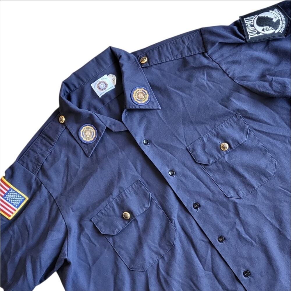 Vintage 70s American Legion Shirt XL, Short Sleeve Button Down, Patches POW/MIA